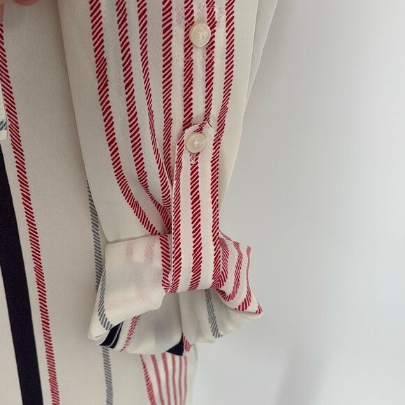 Express Women's Fortofino Shirt Slim Fit Long Roll Tab Sleeve Cream multi Stripe - Picture 7 of 14